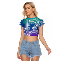 Custom Hawaii Raglan Cropped T Shirt Paradise of the Pacific Tribal Kakau for King Kamehameha Day - Gradient - Wonder Print Shop