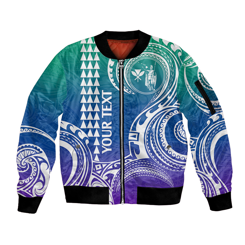 Custom Hawaii Sleeve Zip Bomber Jacket Paradise of the Pacific Tribal Kakau for King Kamehameha Day - Gradient - Wonder Print Shop