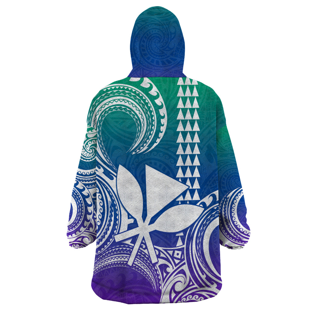 Custom Hawaii Wearable Blanket Hoodie Paradise of the Pacific Tribal Kakau for King Kamehameha Day - Gradient - Wonder Print Shop