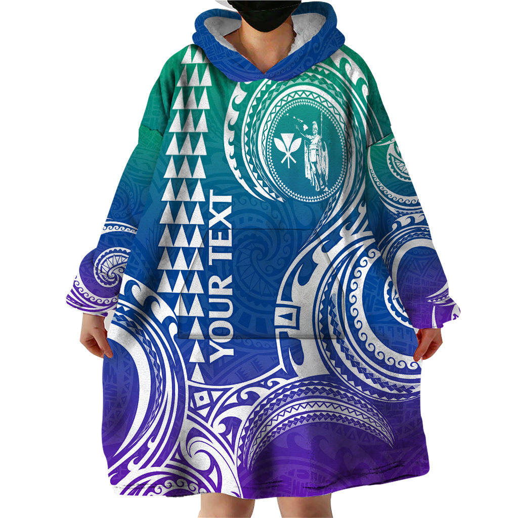 Custom Hawaii Wearable Blanket Hoodie Paradise of the Pacific Tribal Kakau for King Kamehameha Day - Gradient - Wonder Print Shop