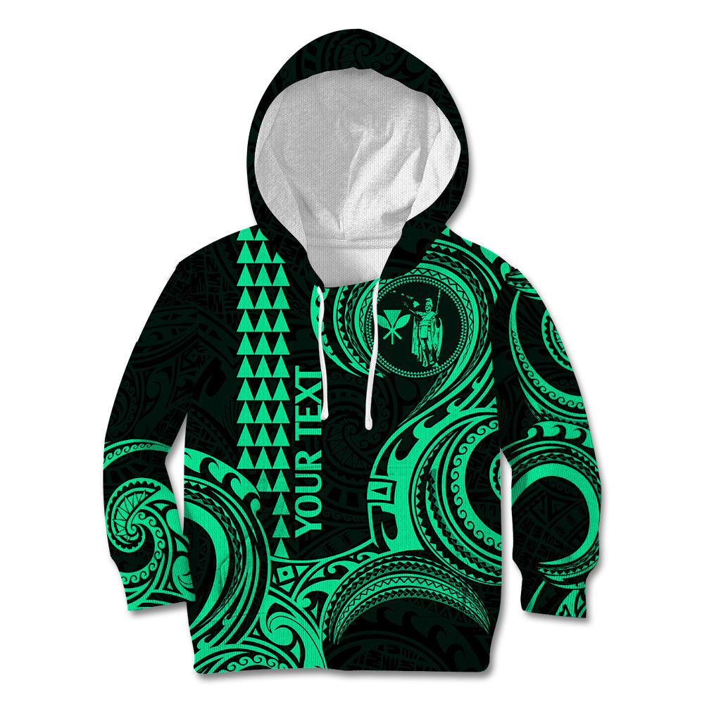 Custom Hawaii Kid Hoodie Paradise of the Pacific Tribal Kakau for King Kamehameha Day - Green - Wonder Print Shop