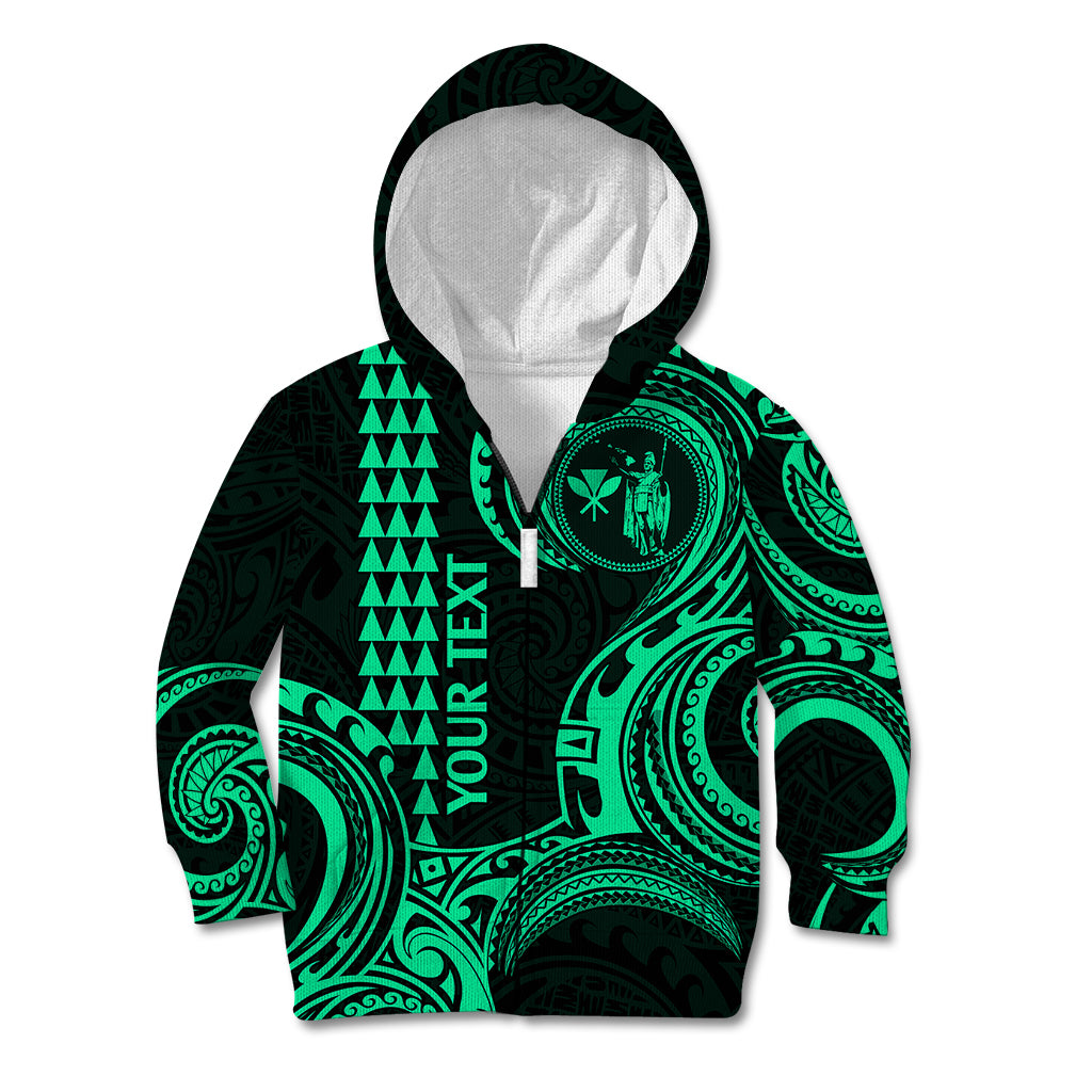 Custom Hawaii Kid Hoodie Paradise of the Pacific Tribal Kakau for King Kamehameha Day - Green - Wonder Print Shop