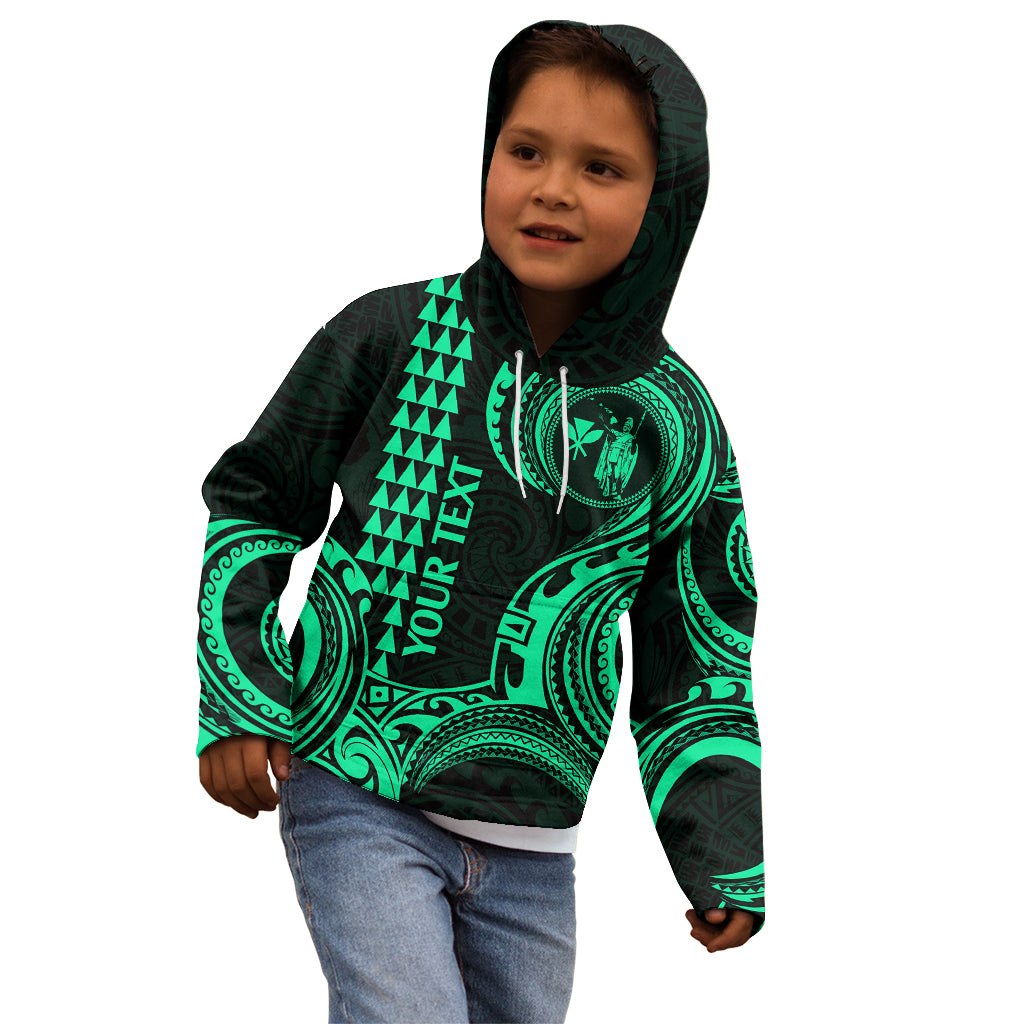 Custom Hawaii Kid Hoodie Paradise of the Pacific Tribal Kakau for King Kamehameha Day - Green - Wonder Print Shop