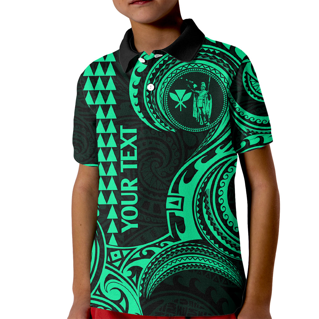 Custom Hawaii Kid Polo Shirt Paradise of the Pacific Tribal Kakau for King Kamehameha Day - Green - Wonder Print Shop
