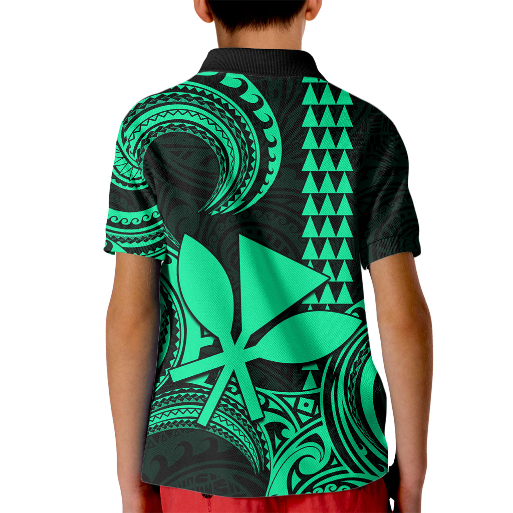 Custom Hawaii Kid Polo Shirt Paradise of the Pacific Tribal Kakau for King Kamehameha Day - Green - Wonder Print Shop