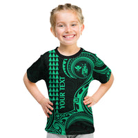 Custom Hawaii Kid T Shirt Paradise of the Pacific Tribal Kakau for King Kamehameha Day - Green - Wonder Print Shop