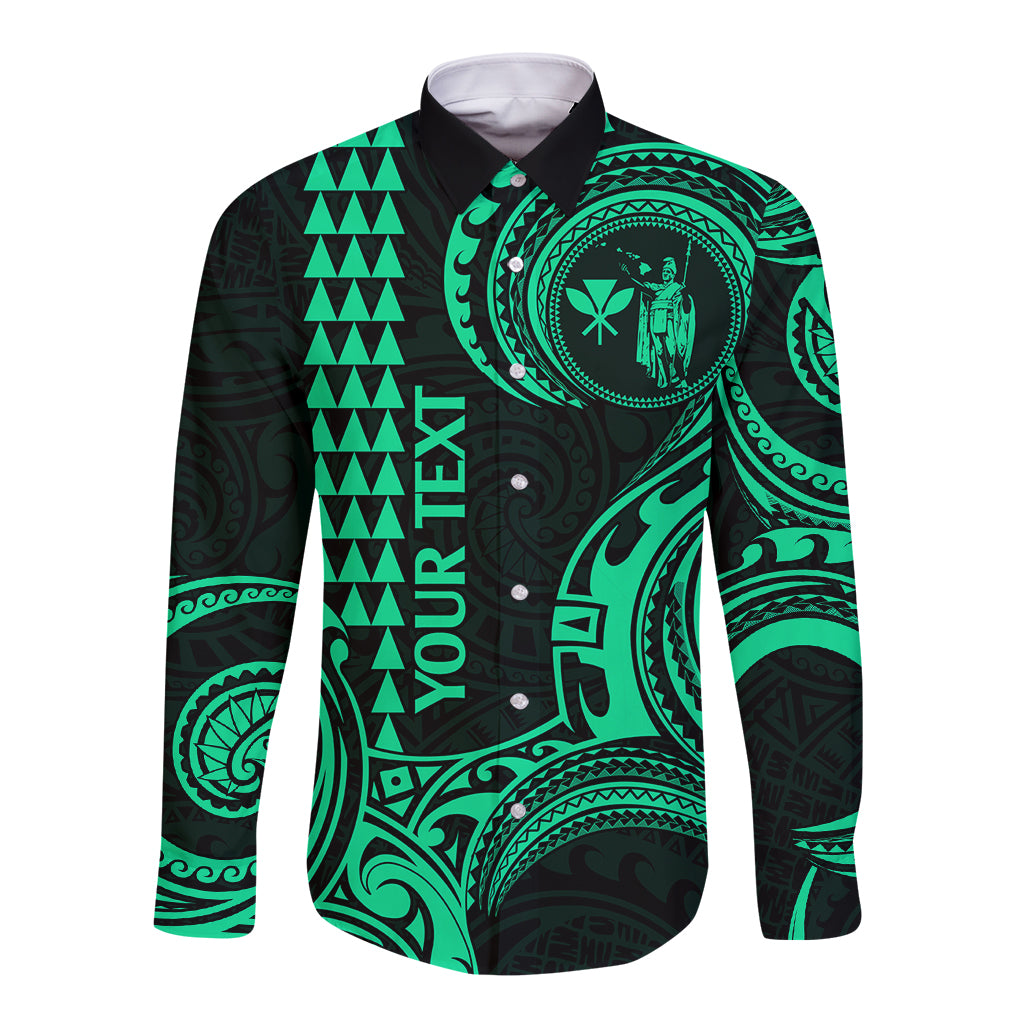 Custom Hawaii Long Sleeve Button Shirt Paradise of the Pacific Tribal Kakau for King Kamehameha Day - Green - Wonder Print Shop