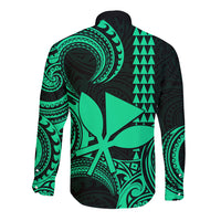 Custom Hawaii Long Sleeve Button Shirt Paradise of the Pacific Tribal Kakau for King Kamehameha Day - Green - Wonder Print Shop
