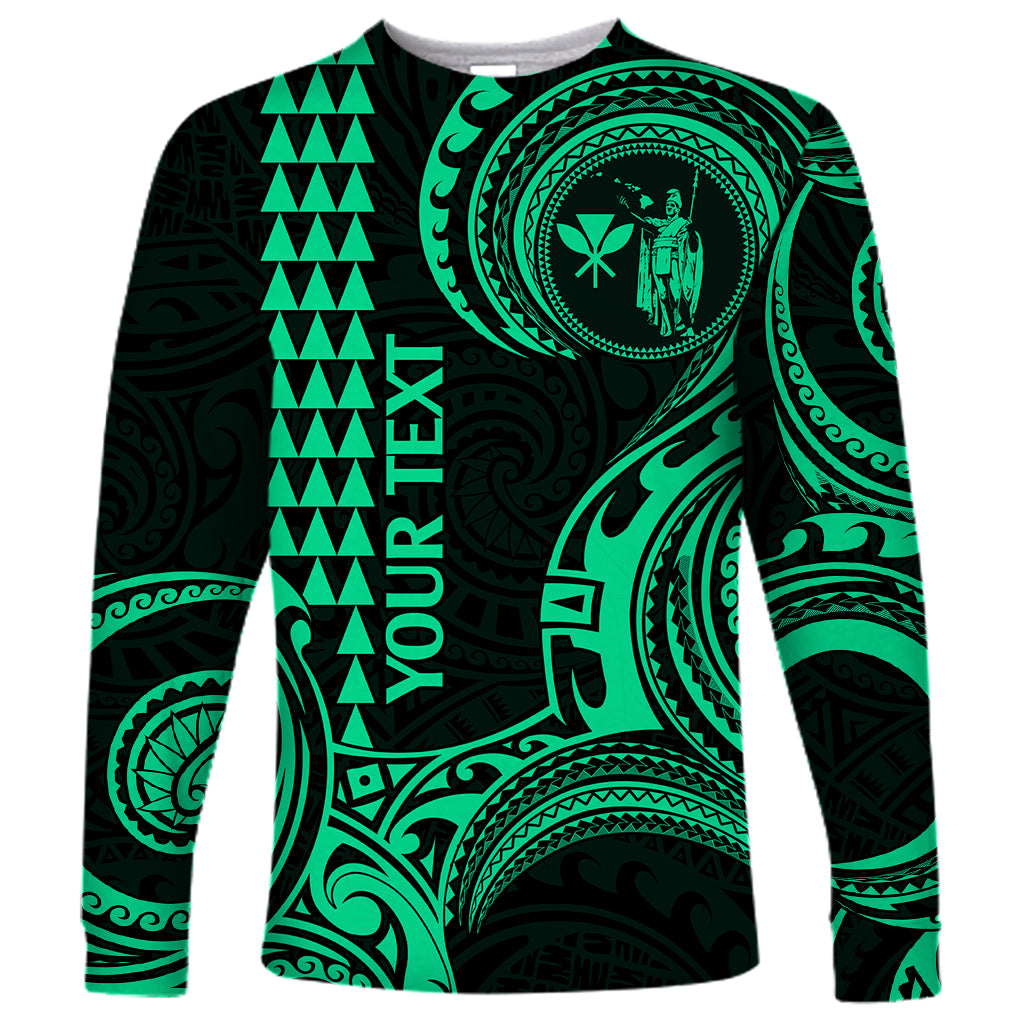 Custom Hawaii Long Sleeve Shirt Paradise of the Pacific Tribal Kakau for King Kamehameha Day - Green - Wonder Print Shop