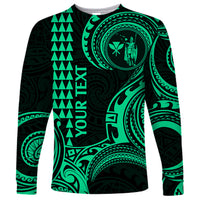 Custom Hawaii Long Sleeve Shirt Paradise of the Pacific Tribal Kakau for King Kamehameha Day - Green - Wonder Print Shop