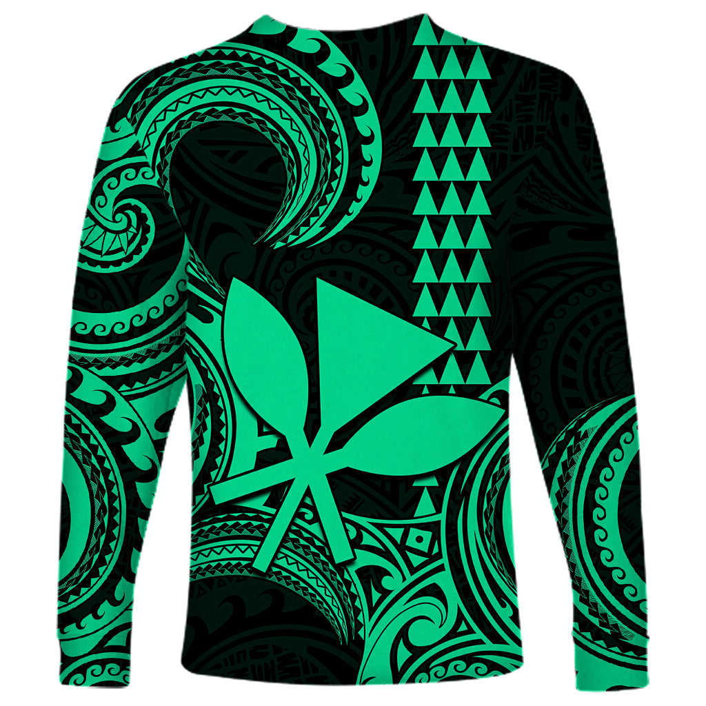Custom Hawaii Long Sleeve Shirt Paradise of the Pacific Tribal Kakau for King Kamehameha Day - Green - Wonder Print Shop