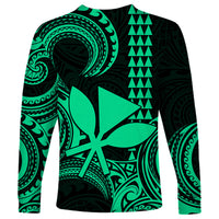 Custom Hawaii Long Sleeve Shirt Paradise of the Pacific Tribal Kakau for King Kamehameha Day - Green - Wonder Print Shop