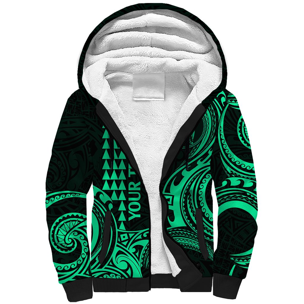 Custom Hawaii Sherpa Hoodie Paradise of the Pacific Tribal Kakau for King Kamehameha Day - Green - Wonder Print Shop