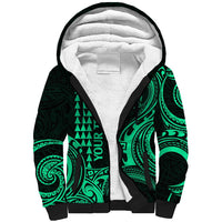 Custom Hawaii Sherpa Hoodie Paradise of the Pacific Tribal Kakau for King Kamehameha Day - Green - Wonder Print Shop