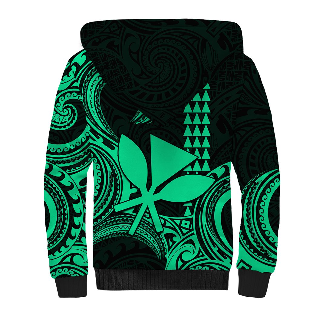 Custom Hawaii Sherpa Hoodie Paradise of the Pacific Tribal Kakau for King Kamehameha Day - Green - Wonder Print Shop