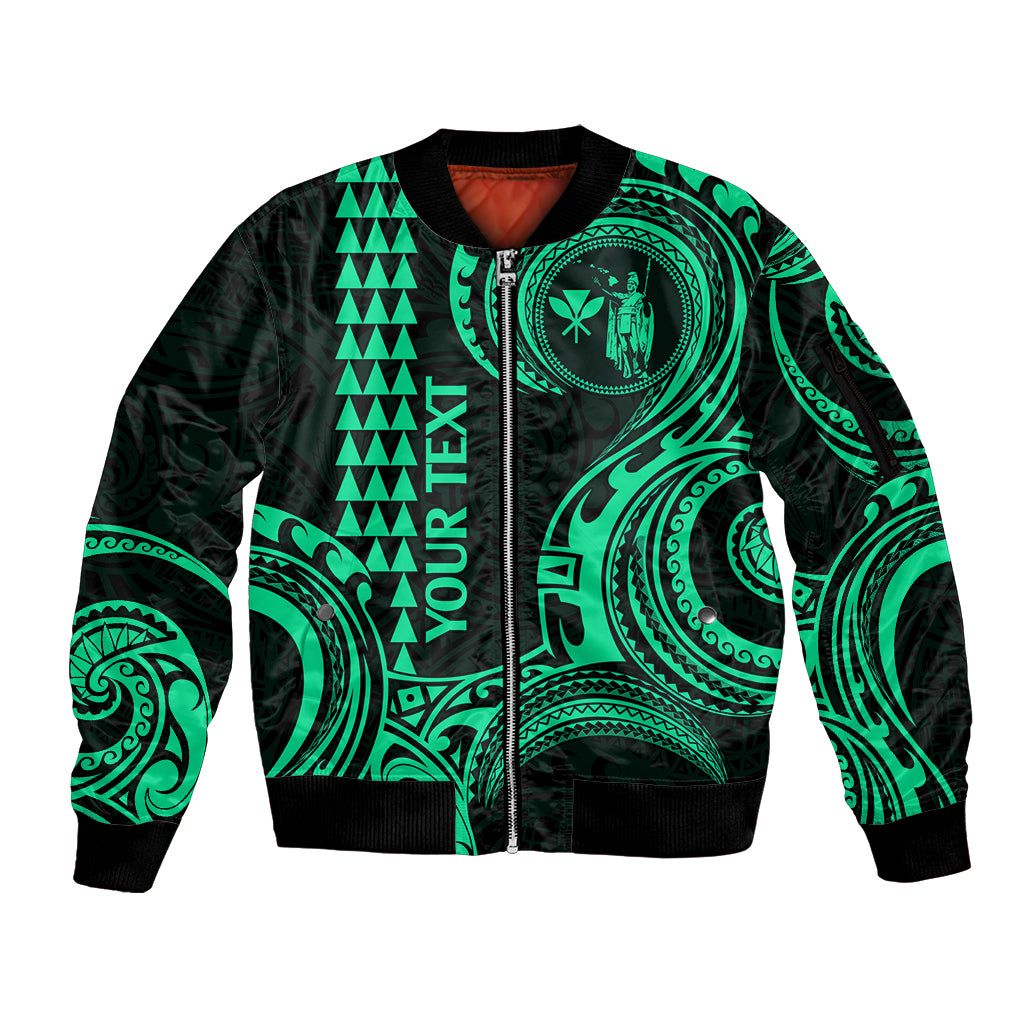Custom Hawaii Sleeve Zip Bomber Jacket Paradise of the Pacific Tribal Kakau for King Kamehameha Day - Green - Wonder Print Shop