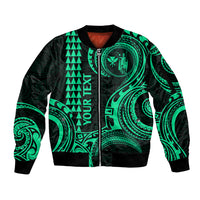 Custom Hawaii Sleeve Zip Bomber Jacket Paradise of the Pacific Tribal Kakau for King Kamehameha Day - Green - Wonder Print Shop