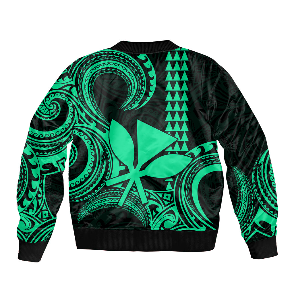Custom Hawaii Sleeve Zip Bomber Jacket Paradise of the Pacific Tribal Kakau for King Kamehameha Day - Green - Wonder Print Shop