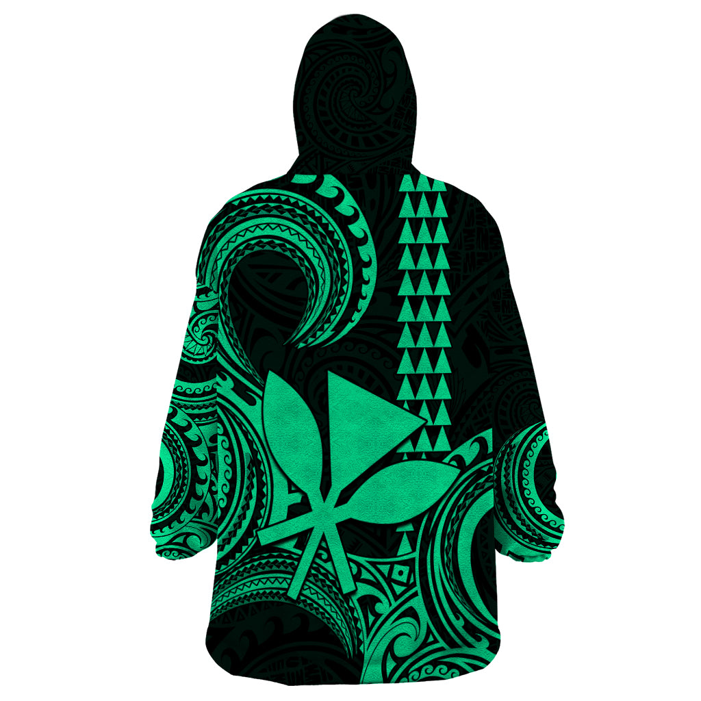Custom Hawaii Wearable Blanket Hoodie Paradise of the Pacific Tribal Kakau for King Kamehameha Day - Green - Wonder Print Shop