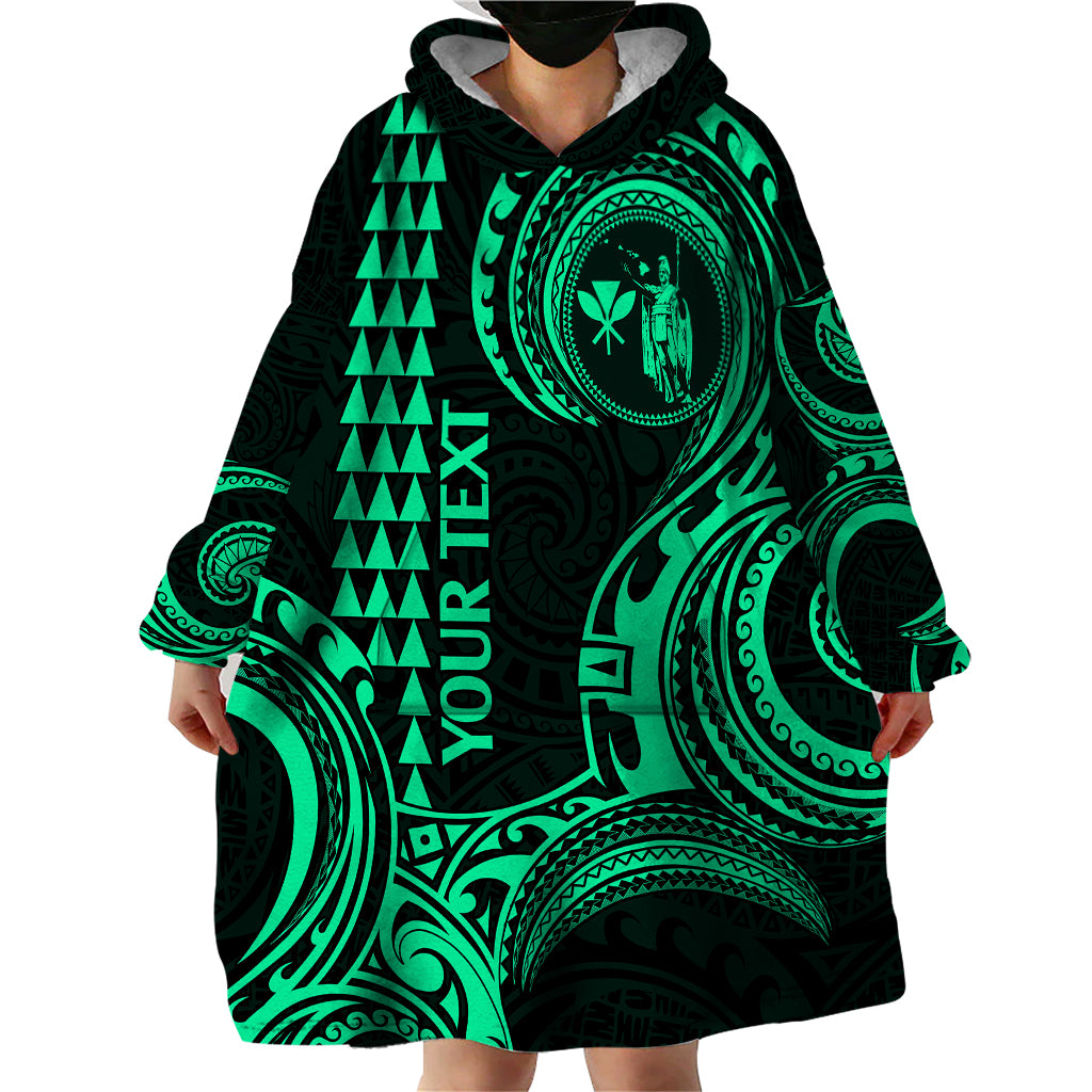 Custom Hawaii Wearable Blanket Hoodie Paradise of the Pacific Tribal Kakau for King Kamehameha Day - Green - Wonder Print Shop