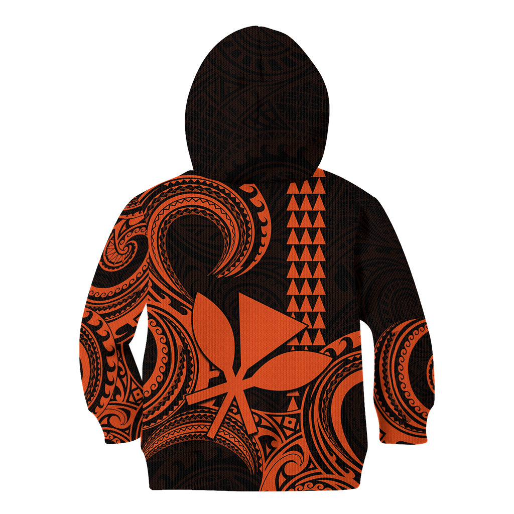 Custom Hawaii Kid Hoodie Paradise of the Pacific Tribal Kakau for King Kamehameha Day - Orange - Wonder Print Shop