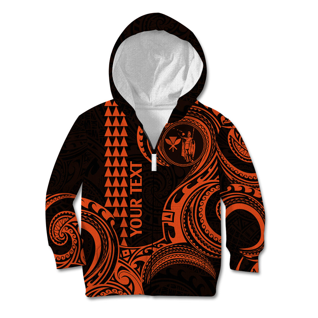 Custom Hawaii Kid Hoodie Paradise of the Pacific Tribal Kakau for King Kamehameha Day - Orange - Wonder Print Shop