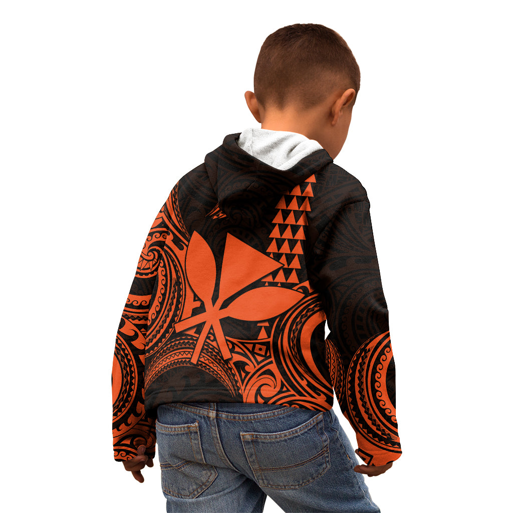 Custom Hawaii Kid Hoodie Paradise of the Pacific Tribal Kakau for King Kamehameha Day - Orange - Wonder Print Shop