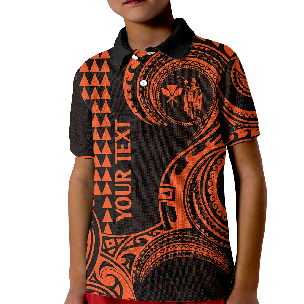 Custom Hawaii Kid Polo Shirt Paradise of the Pacific Tribal Kakau for King Kamehameha Day - Orange - Wonder Print Shop