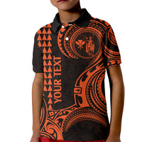 Custom Hawaii Kid Polo Shirt Paradise of the Pacific Tribal Kakau for King Kamehameha Day - Orange - Wonder Print Shop