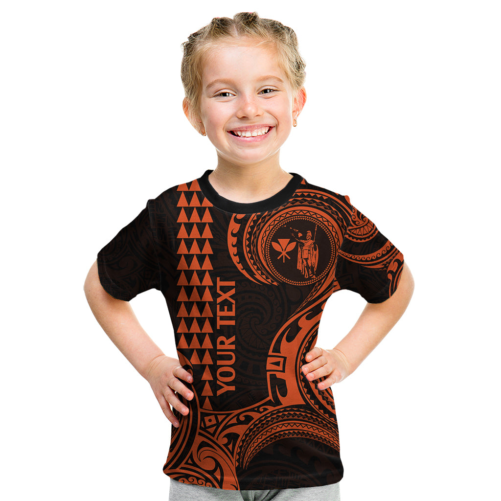 Custom Hawaii Kid T Shirt Paradise of the Pacific Tribal Kakau for King Kamehameha Day - Orange - Wonder Print Shop
