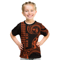 Custom Hawaii Kid T Shirt Paradise of the Pacific Tribal Kakau for King Kamehameha Day - Orange - Wonder Print Shop