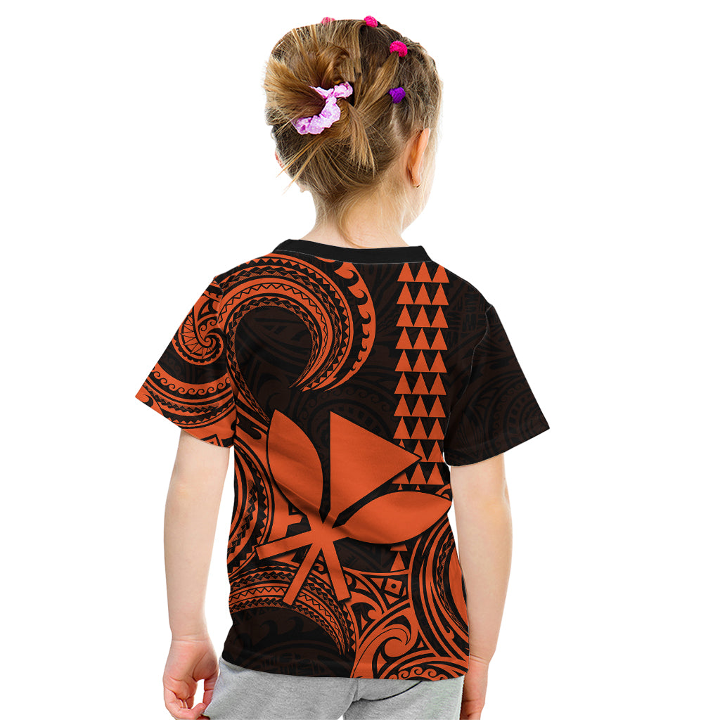 Custom Hawaii Kid T Shirt Paradise of the Pacific Tribal Kakau for King Kamehameha Day - Orange - Wonder Print Shop