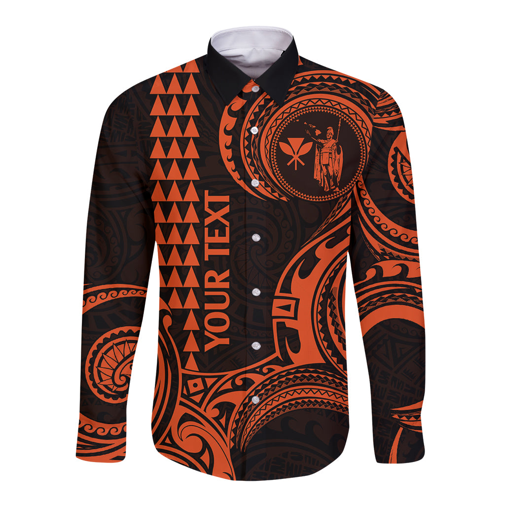 Custom Hawaii Long Sleeve Button Shirt Paradise of the Pacific Tribal Kakau for King Kamehameha Day - Orange - Wonder Print Shop