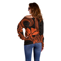 Custom Hawaii Off Shoulder Sweater Paradise of the Pacific Tribal Kakau for King Kamehameha Day - Orange - Wonder Print Shop