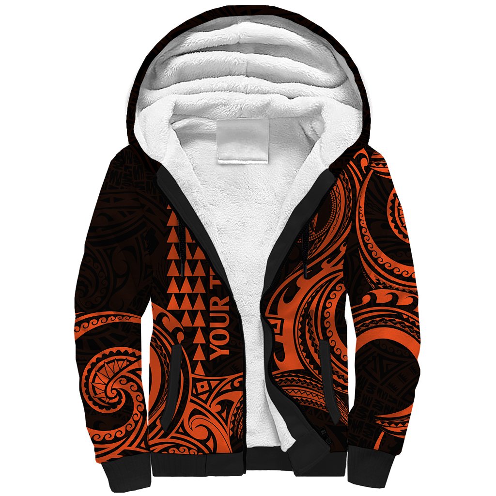 Custom Hawaii Sherpa Hoodie Paradise of the Pacific Tribal Kakau for King Kamehameha Day - Orange - Wonder Print Shop