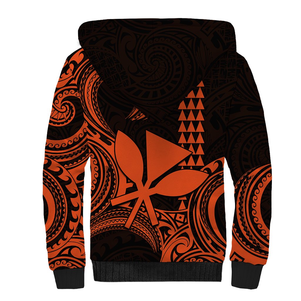 Custom Hawaii Sherpa Hoodie Paradise of the Pacific Tribal Kakau for King Kamehameha Day - Orange - Wonder Print Shop