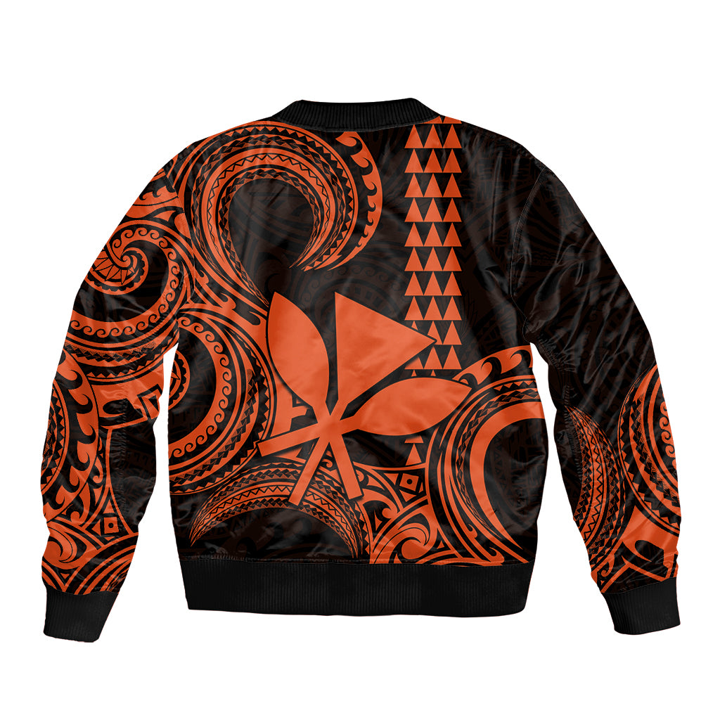 Custom Hawaii Sleeve Zip Bomber Jacket Paradise of the Pacific Tribal Kakau for King Kamehameha Day - Orange - Wonder Print Shop