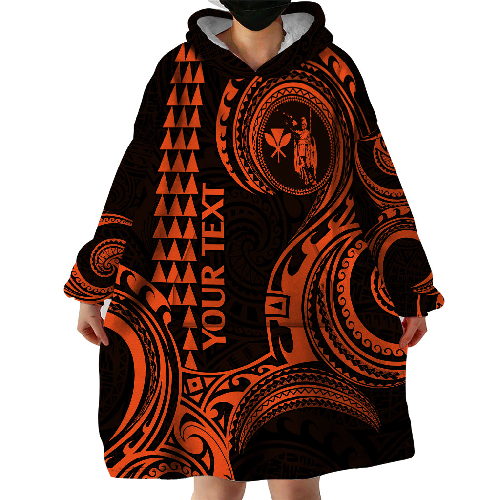 Custom Hawaii Wearable Blanket Hoodie Paradise of the Pacific Tribal Kakau for King Kamehameha Day - Orange - Wonder Print Shop