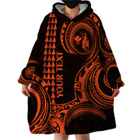 Custom Hawaii Wearable Blanket Hoodie Paradise of the Pacific Tribal Kakau for King Kamehameha Day - Orange - Wonder Print Shop