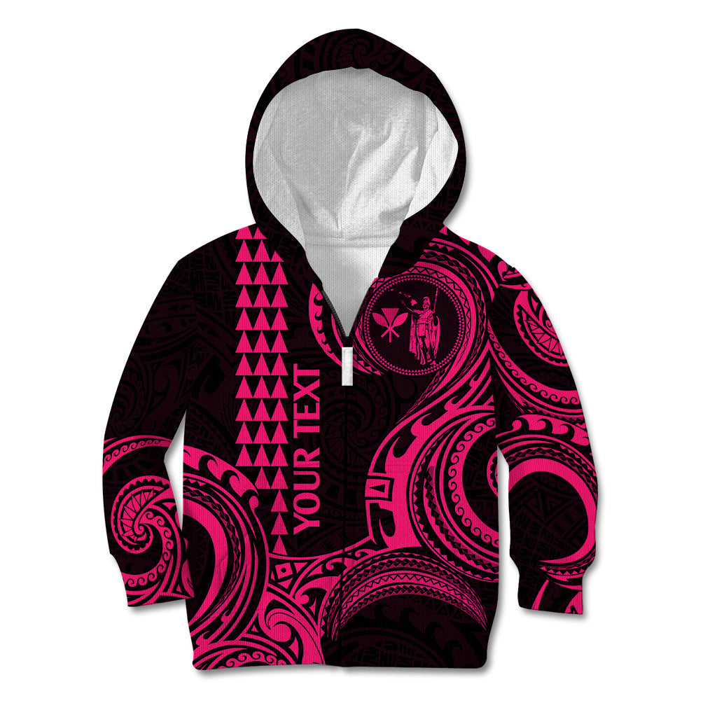 Custom Hawaii Kid Hoodie Paradise of the Pacific Tribal Kakau for King Kamehameha Day - Pink - Wonder Print Shop