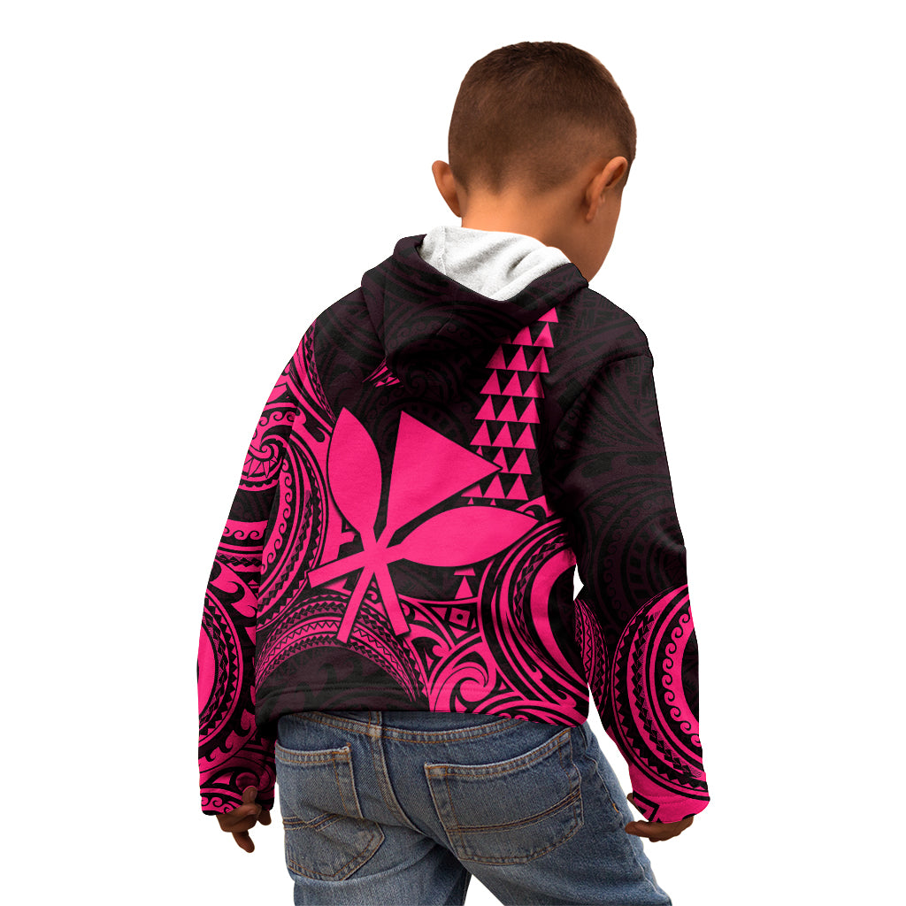 Custom Hawaii Kid Hoodie Paradise of the Pacific Tribal Kakau for King Kamehameha Day - Pink - Wonder Print Shop