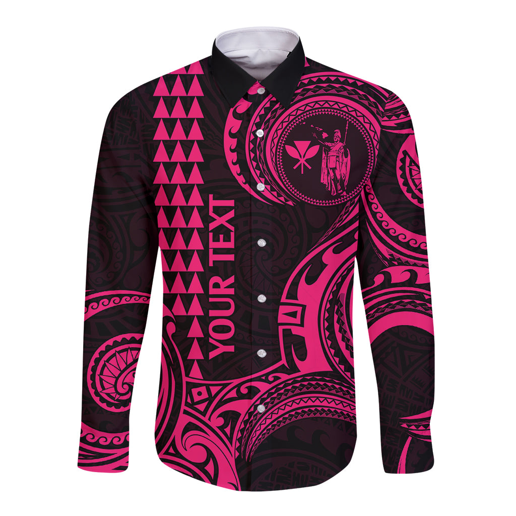 Custom Hawaii Long Sleeve Button Shirt Paradise of the Pacific Tribal Kakau for King Kamehameha Day - Pink - Wonder Print Shop