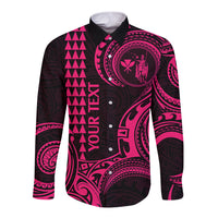 Custom Hawaii Long Sleeve Button Shirt Paradise of the Pacific Tribal Kakau for King Kamehameha Day - Pink - Wonder Print Shop