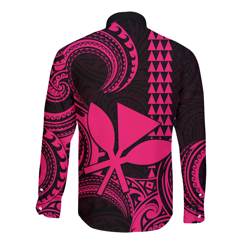 Custom Hawaii Long Sleeve Button Shirt Paradise of the Pacific Tribal Kakau for King Kamehameha Day - Pink - Wonder Print Shop