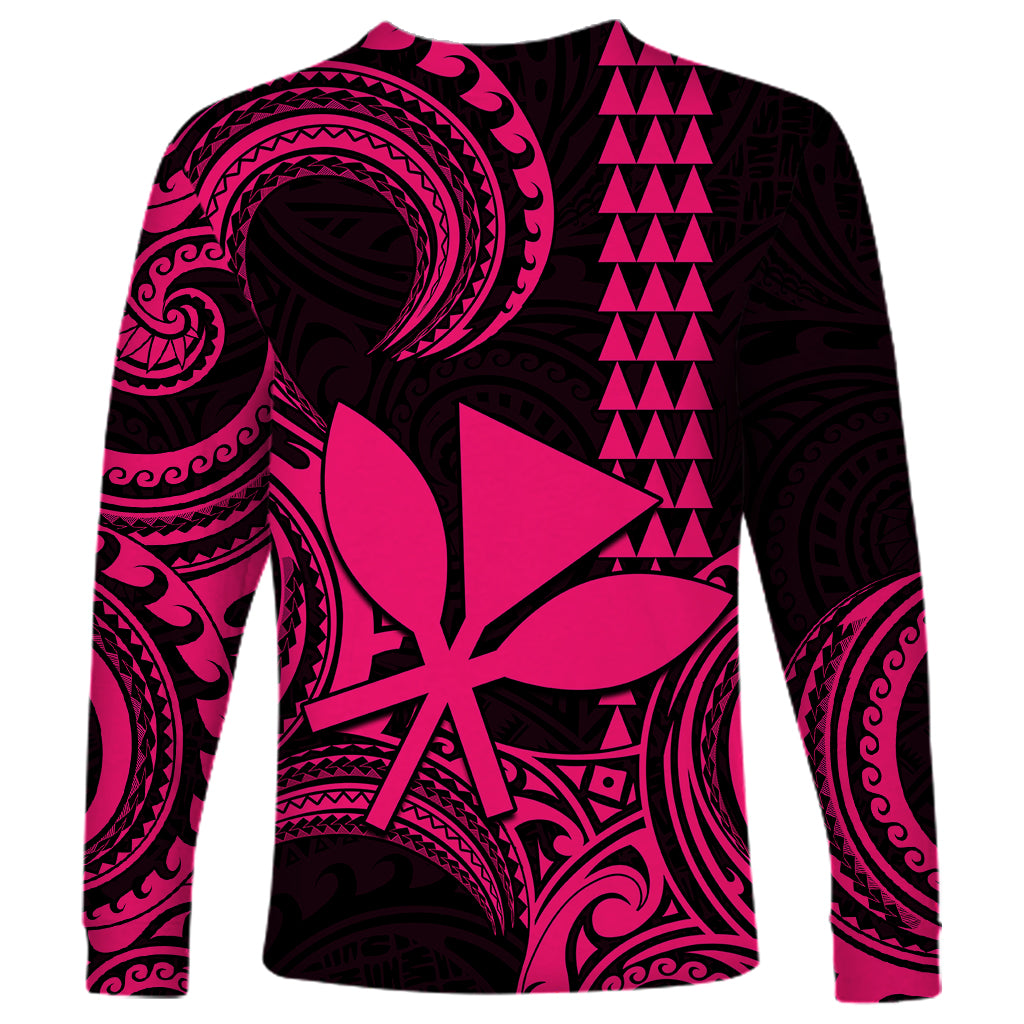 Custom Hawaii Long Sleeve Shirt Paradise of the Pacific Tribal Kakau for King Kamehameha Day - Pink - Wonder Print Shop