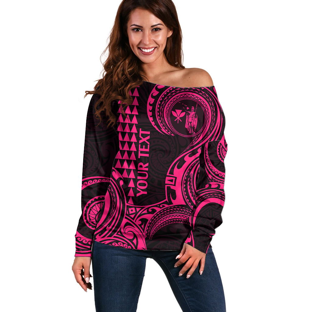 Custom Hawaii Off Shoulder Sweater Paradise of the Pacific Tribal Kakau for King Kamehameha Day - Pink - Wonder Print Shop