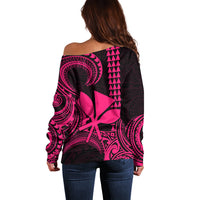 Custom Hawaii Off Shoulder Sweater Paradise of the Pacific Tribal Kakau for King Kamehameha Day - Pink - Wonder Print Shop