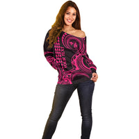 Custom Hawaii Off Shoulder Sweater Paradise of the Pacific Tribal Kakau for King Kamehameha Day - Pink - Wonder Print Shop
