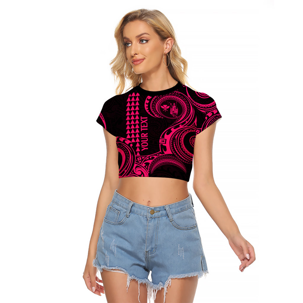 Custom Hawaii Raglan Cropped T Shirt Paradise of the Pacific Tribal Kakau for King Kamehameha Day - Pink - Wonder Print Shop