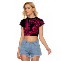 Custom Hawaii Raglan Cropped T Shirt Paradise of the Pacific Tribal Kakau for King Kamehameha Day - Pink - Wonder Print Shop